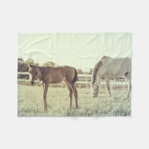 Manta Polar Mare y Foal Caballos Animales Pequeña Cama de Flee