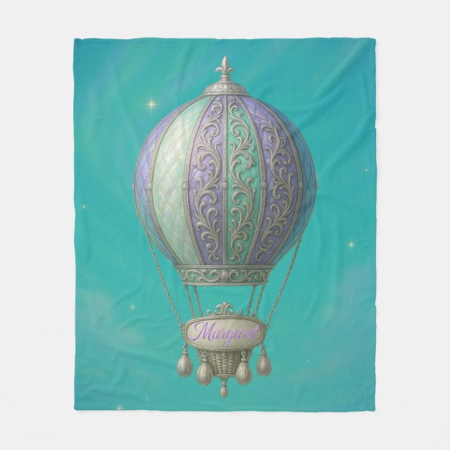 Manta Polar Margaret Personalized Teal Starry Hot Air Balloon  (Anverso)