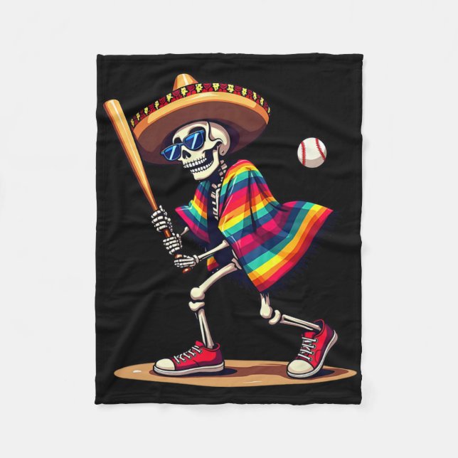 Manta Polar Mariachi Skeleton Baseball Cinco De Mayo Mexicano  (Anverso)