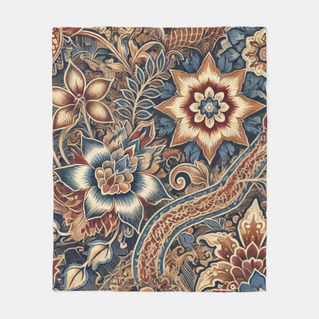 Manta Polar Marina Terracotta Boho IndoneBatik acuarela floral (Anverso)