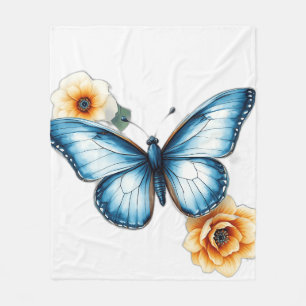 Manta Polar Mariposa azul con acuarela floral vintage