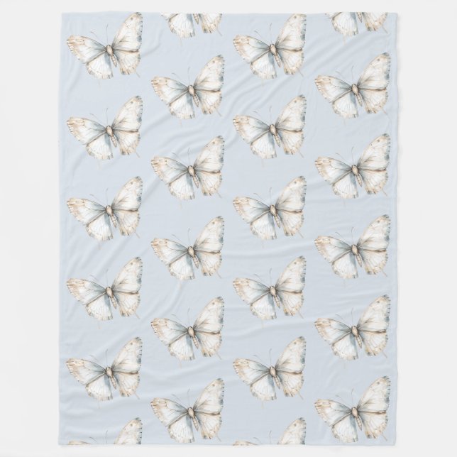 Manta Polar Mariposa blanca azul bonito (Anverso)