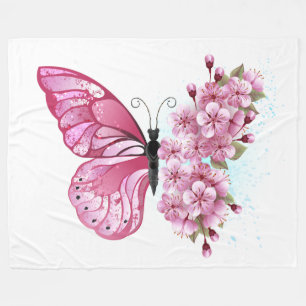 Manta Polar Mariposa de flores con Sakura rosa