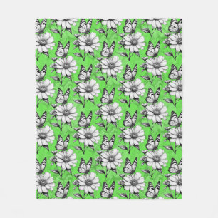 Manta Polar Mariposa En Diseño Verde De Patrón De Flor
