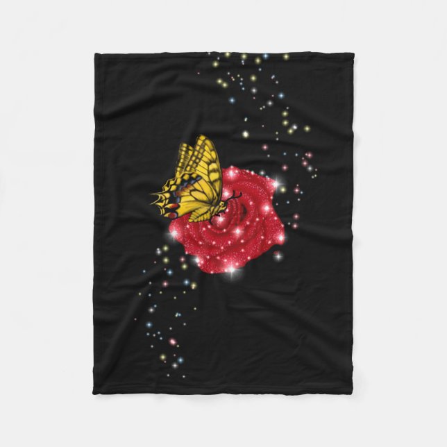 Manta Polar Mariposa en rosa roja con estrellas y gotas de llu (Anverso)