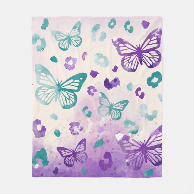 Manta Polar Mariposa Leopardo Blanco Fleece Blanket (Anverso)