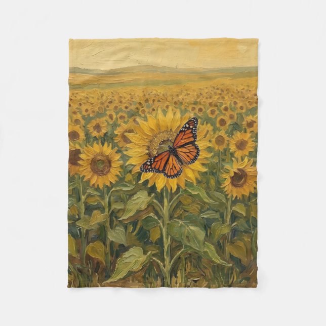 Manta Polar Mariposa monarca y girasoles (Anverso)