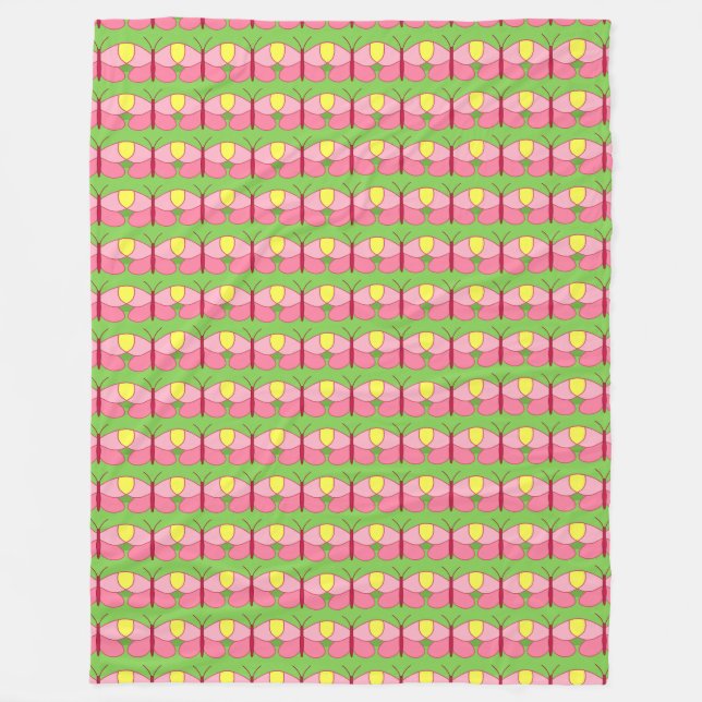 Manta Polar Mariposa rosa en verde (Anverso)