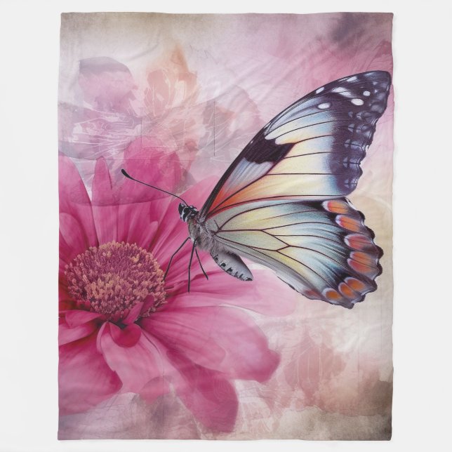 Manta Polar Mariposa soñada en lienzo floral (Anverso)