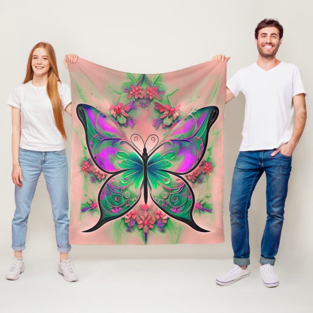 Manta Polar Mariposa verde púrpura en rosa (In situ)