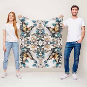 Manta Polar Mariposa y Flor sin inconvenientes Patrón Floral E