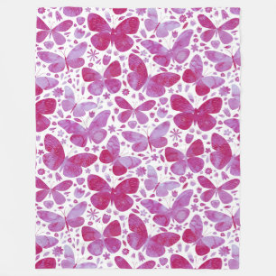 Manta Polar Mariposas Acuarela Magenta Rosa