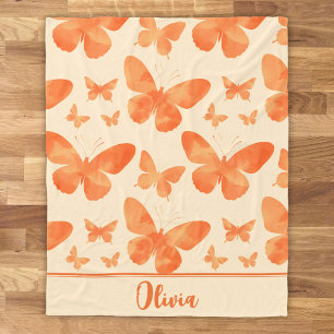 Manta Polar Mariposas acuarela naranja