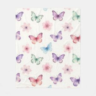 Manta Polar Mariposas Acuarela Patrón Flor de Cerezo