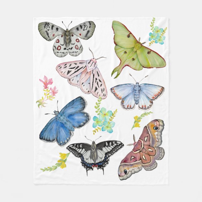 Manta Polar Mariposas al vuelo en acuarela (Anverso)