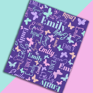 Manta Polar Mariposas arcoiris nombre personalizado púrpura ro