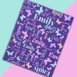 Manta Polar Mariposas arcoiris nombre personalizado púrpura ro