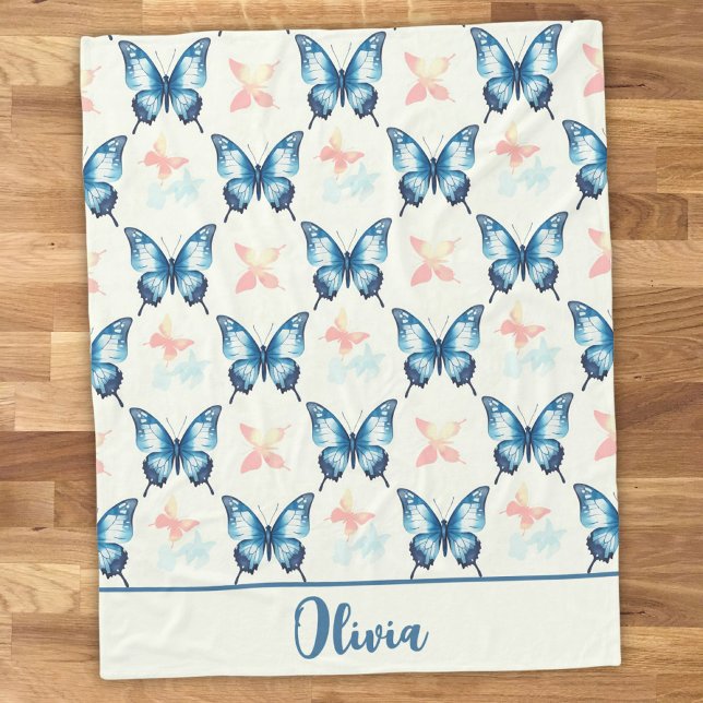 Manta Polar Mariposas Azules con Estilo al Acuarela (Subido por el creador)