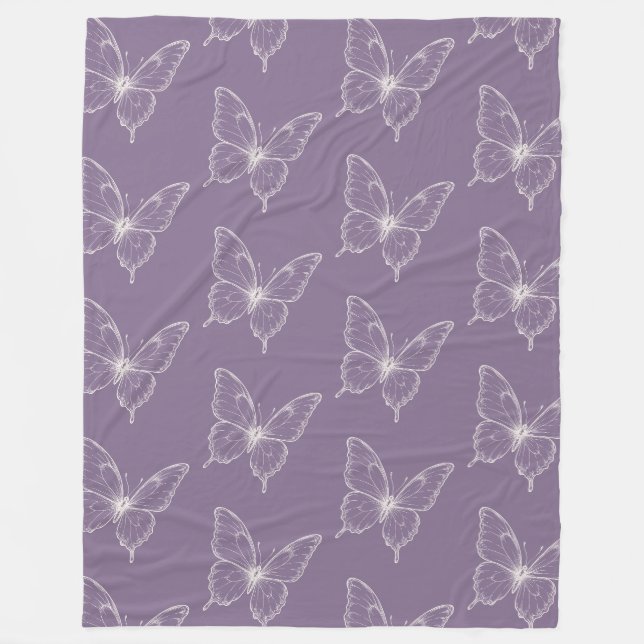 Manta Polar Mariposas blancas moradas   (Anverso)