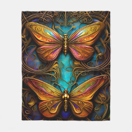 Manta Polar Mariposas de bronce en Aqua Blue