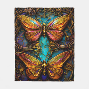 Manta Polar Mariposas de bronce en Aqua Blue
