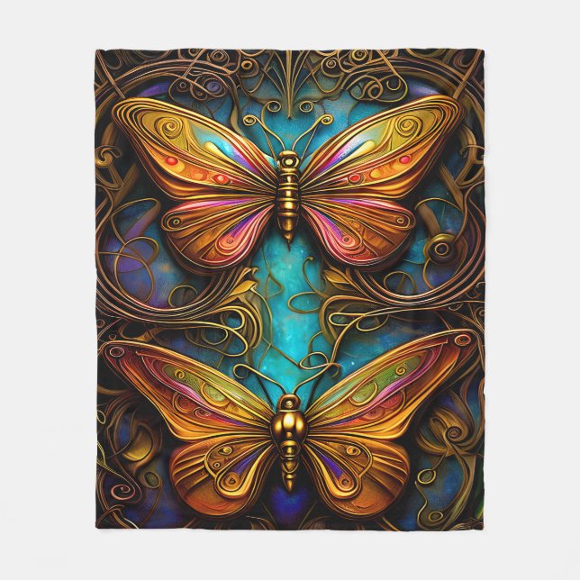 Manta Polar Mariposas de bronce en Aqua Blue (Anverso)