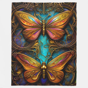 Manta Polar Mariposas de bronce en Aqua Blue