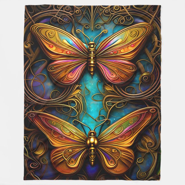 Manta Polar Mariposas de bronce en Aqua Blue (Anverso)