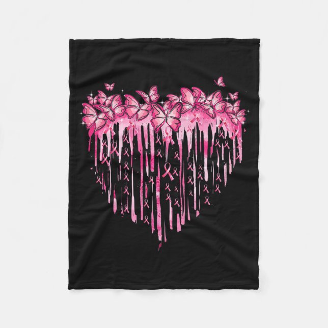 Manta Polar Mariposas De Cinta Rosa Del Corazón Con Cáncer De  (Anverso)
