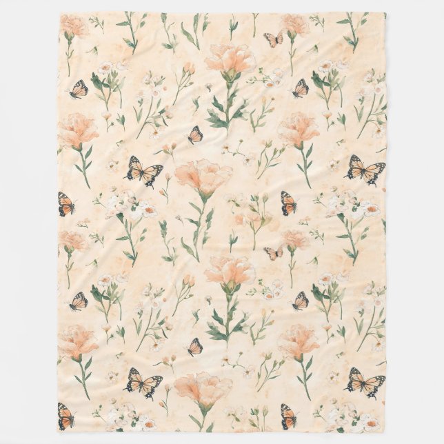 Manta Polar Mariposas de Melocotón Floral (Anverso)
