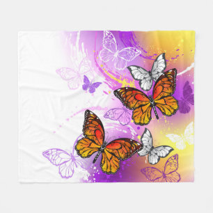 Manta Polar Mariposas monarcas en fondo morado