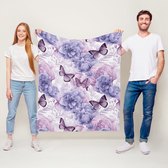 Manta Polar Mariposas moradas y flores (In situ)