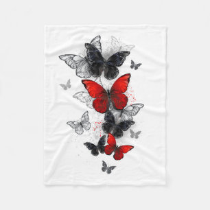Manta Polar Mariposas Morpho voladoras negras y rojas