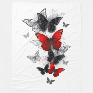 Manta Polar Mariposas Morpho voladoras negras y rojas