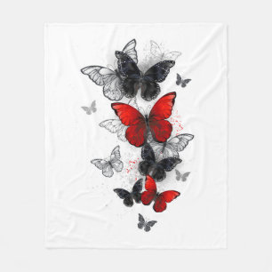 Manta Polar Mariposas Morpho voladoras negras y rojas