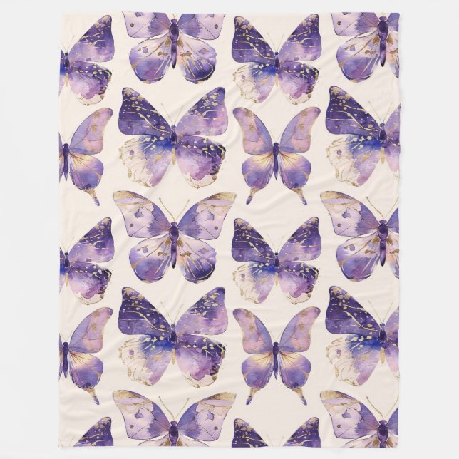 Manta Polar Mariposas Purple Gold (Anverso)