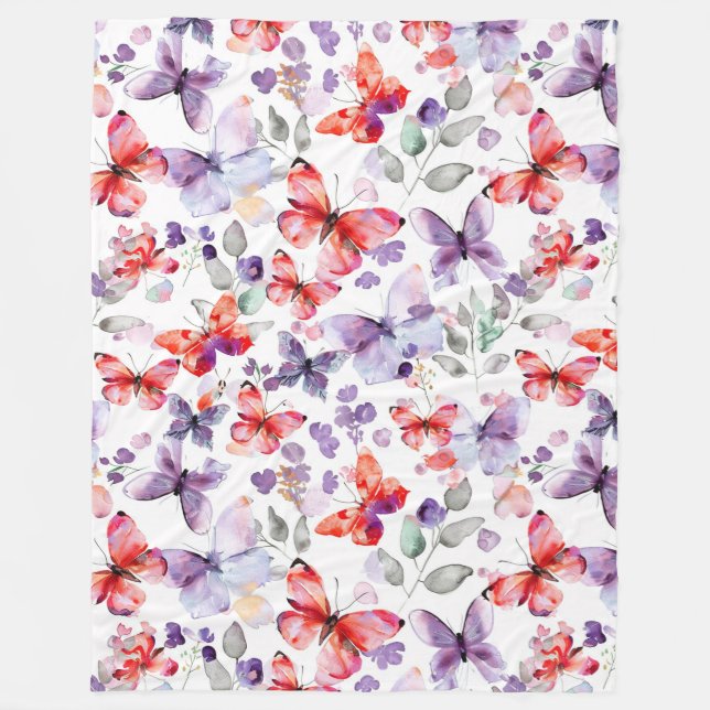 Manta Polar Mariposas Rojas Purpúreas (Anverso)