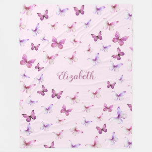 Manta Polar Mariposas Rosadas Bonitas Nombre Personalizado Niñ
