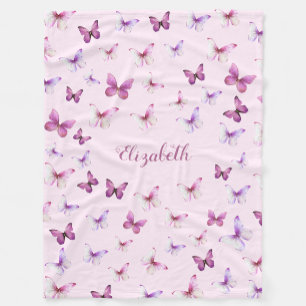 Manta Polar Mariposas Rosadas Bonitas Nombre Personalizado Niñ