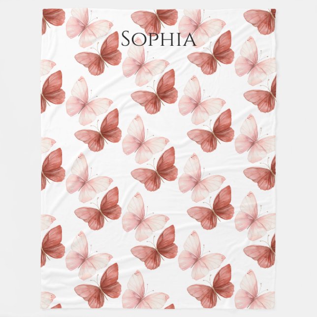 Manta Polar Mariposas rosadas rojas   (Anverso)
