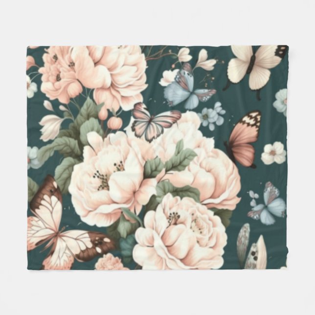 Manta Polar Mariposas y flores (Frente (Horizontal))