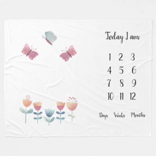 Manta Polar Mariposas y flores Primer año bebé hito