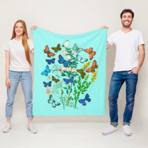 Manta Polar Mariposas y flores silvestres Vintage Botánico
