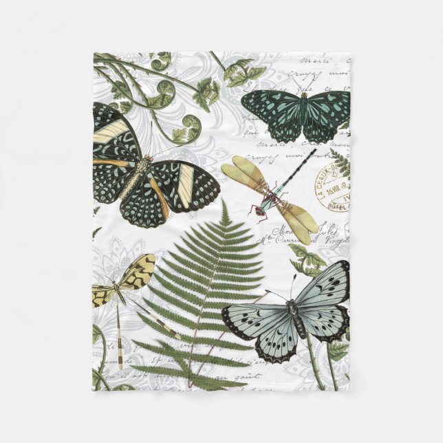 Manta Polar mariposas y libélulas antiguas (Anverso)