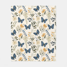 Manta Polar Mariposas y vegetación azul de algodón