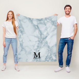 Manta Polar Mármol azul monogramo