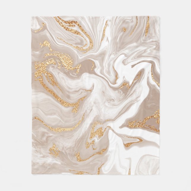 Manta Polar Mármol beige líquido, arte de oro. (Anverso)