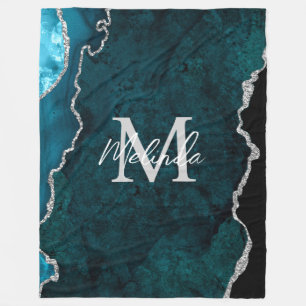 Manta Polar Mármol de Ágata Azul Teal y Plata