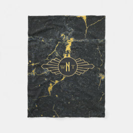 Manta Polar Mármol de oro negro tres letras Monograma Art Deco