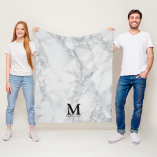 Manta Polar Mármol gris blanco monogramo